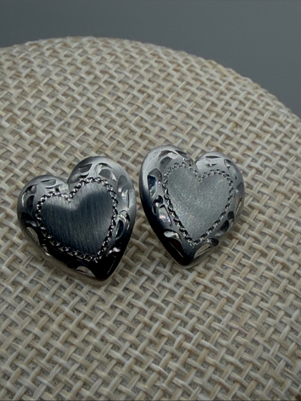 Vintage Beau Sterling Silver Etched Heart Earrings